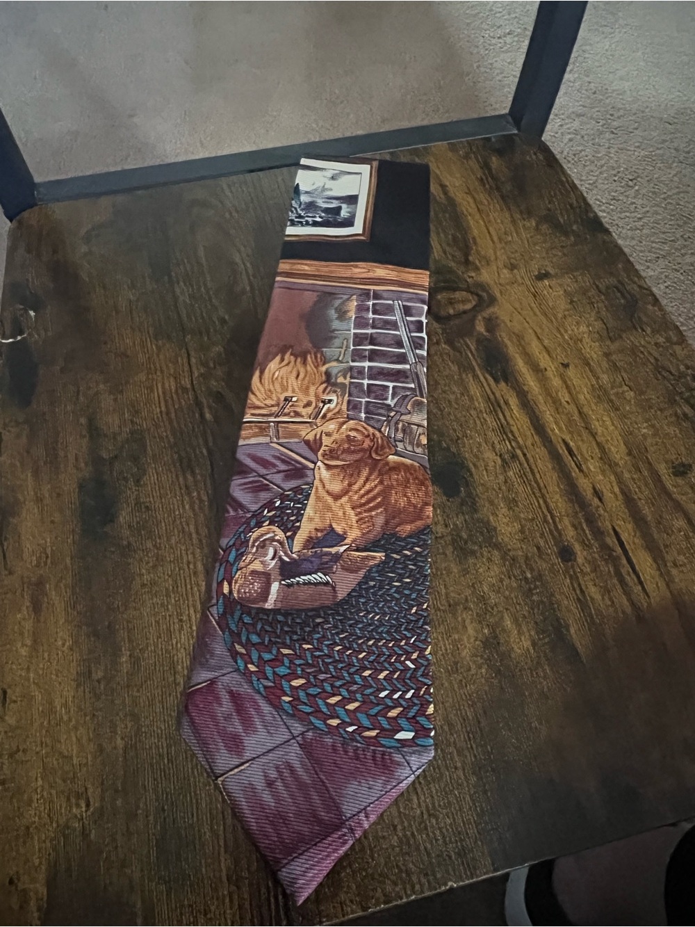 Field & Stream Brown and Maroon Dog and Cabin Print Tie